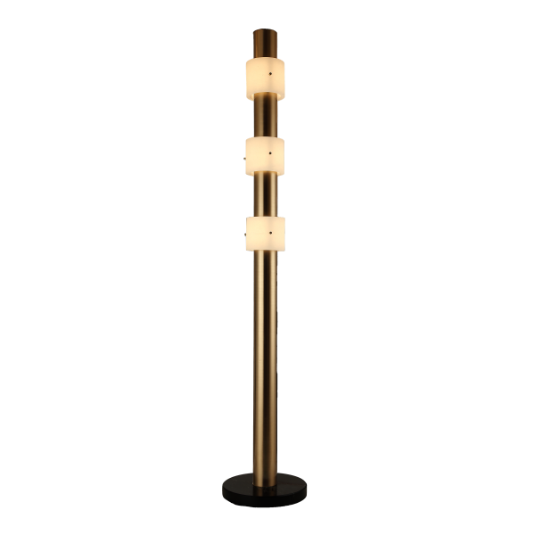 Gold Three-Shade Warm White Column Floor Lamp (Dark Round Base)