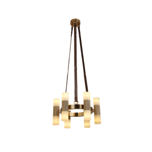 Leather Belt Chandelier with Marble Shades — Nordic Luxury Style