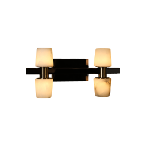 Gold Stem Double-Shade Marble-Texture Wall Sconce (Two-Light)
