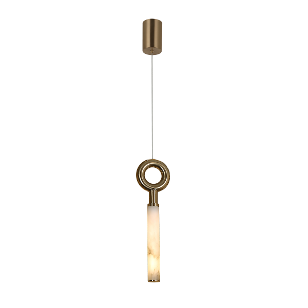 L25113-1 Gold Ring Pendant Light with Warm White Cylindrical Shade (Marble Texture Look)
