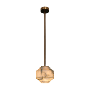 Gold Pendant Light — Marble-Pattern Glass Shade