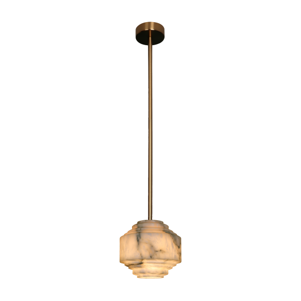 L25626-200 Gold Pendant Light — Marble-Pattern Glass Shade