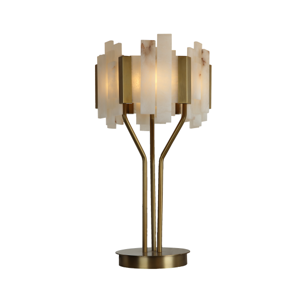 TWL25687 Gold Matte Double-Stand Marble-Texture Translucent Shade Table Lamp (Warm White Glow)