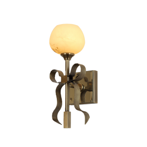 Gold Wall Sconce — Marble (Stone) Shade with Leaf-Pattern Detail