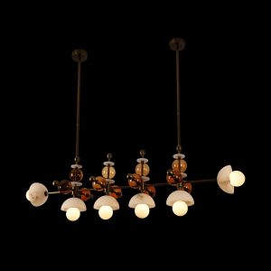 Modern Luxury Alabaster and Amber Glass Multi-Light Chandelier
