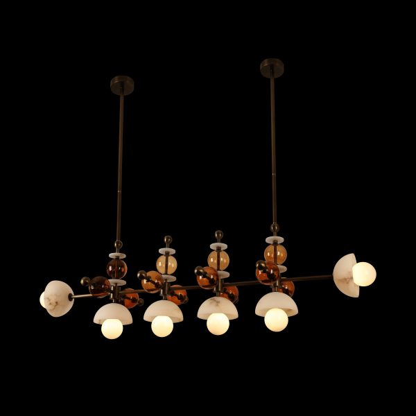 Modern Luxury Alabaster and Amber Glass Multi-Light Chandelier